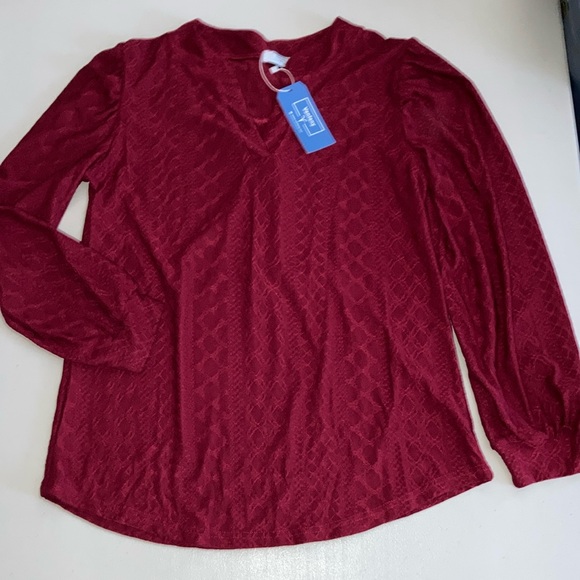 Vanfany Burgundy V Neck, Long Sleeve Top. Size M - Picture 4 of 11
